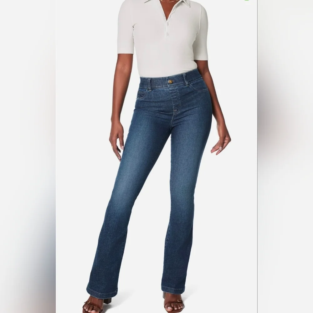 SPANX JEANS High-Rise Flare Authentic Blue Meduim Blue Strechable Pants Size XL - Picture 3 of 16